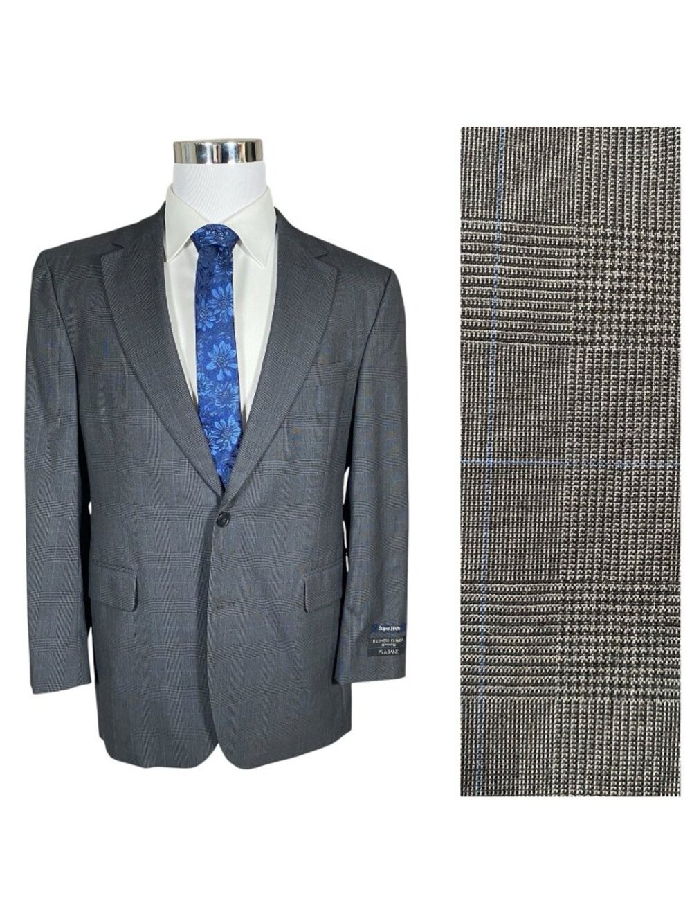 Jos A Bank Sport Coat 41R Business Express Gordon Glen Plaid Grey Super 100 Wool